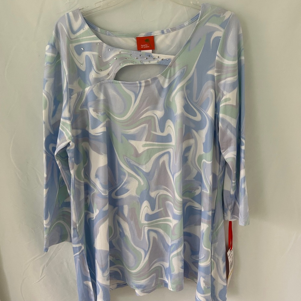 Hearts of Palm Mint To Be Mintmul Swirl‎ Cutout Long Sleeve Tunic Top M